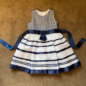 Girls Spring Navy/White Striped Dress